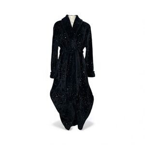 Jones New York Navy Plush Starry Velvet Robe S/M Belted Cozy Lounge
